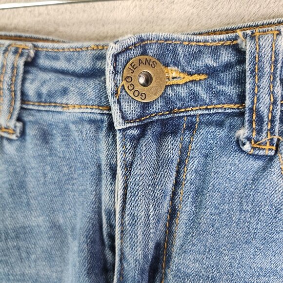 Womens Gogo Jeans Blue Denim Skirt Distressed Cuffed Raw Hem Size 1 - Picture 3 of 12